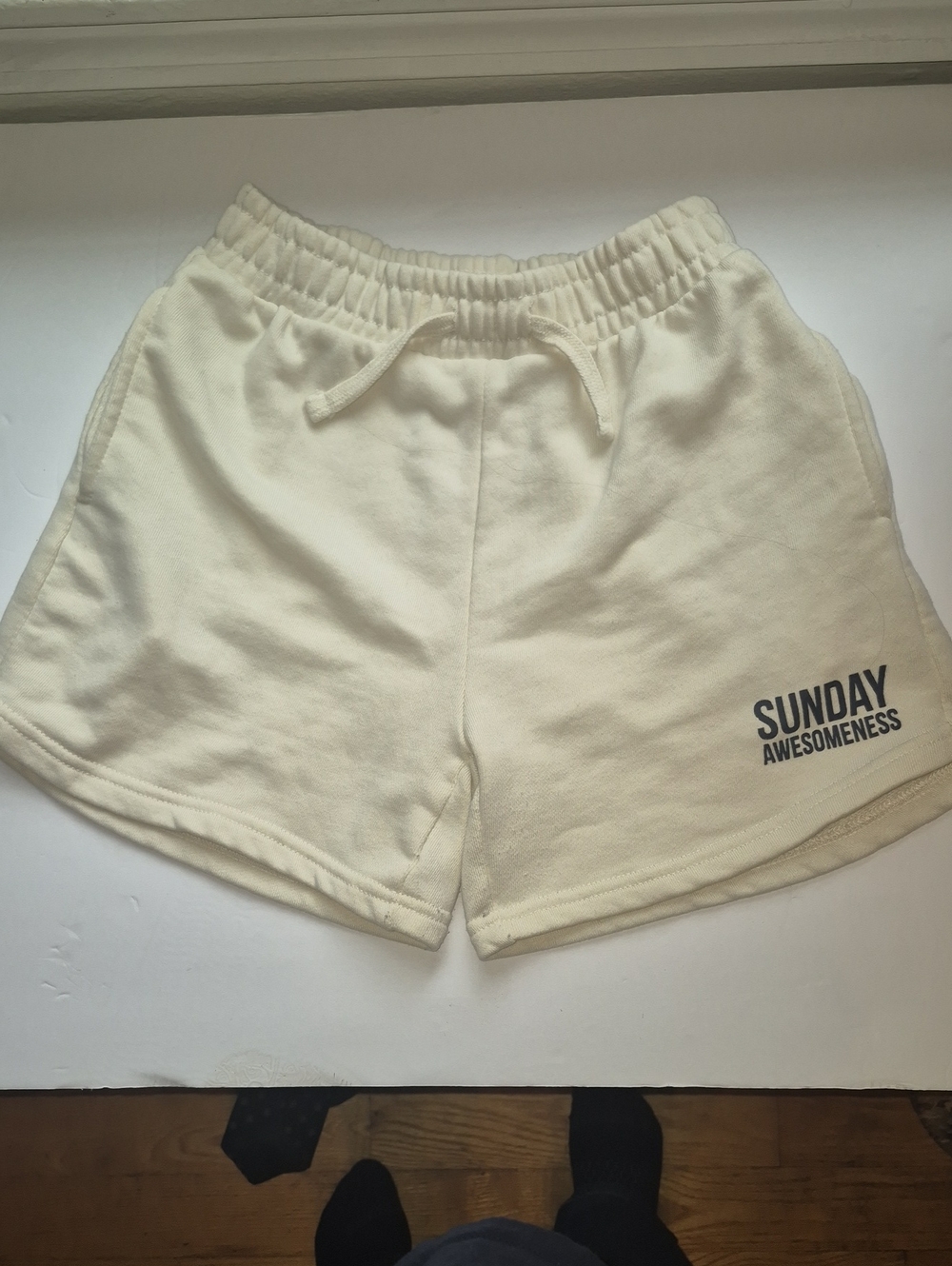 Zara Cream Athletic Drawstring Shorts with Logo